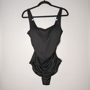New Aidonger Ribbed Black One Piece Tummy Control Swimsuit L NWT